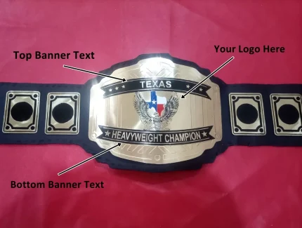 Custom Name and Texas State Flag Logo Wrestling Championship Belt